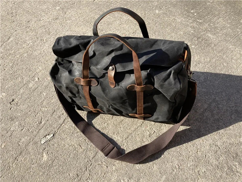 Duffle-Bag aus gewachstem Canvas und Leder — Modell D — Ansicht von oben