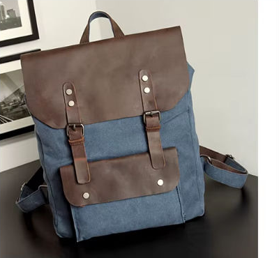 Canvas Backpack with Leather Details — Style B