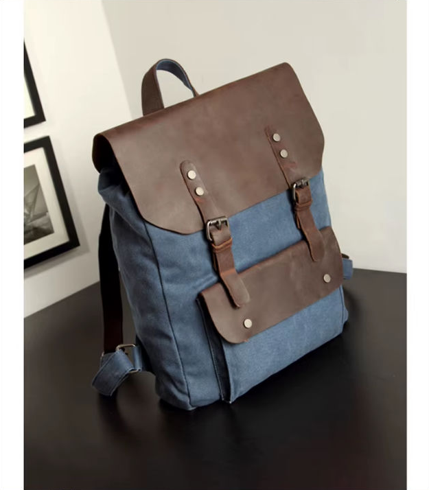 Canvas Backpack with Leather Details — Style B