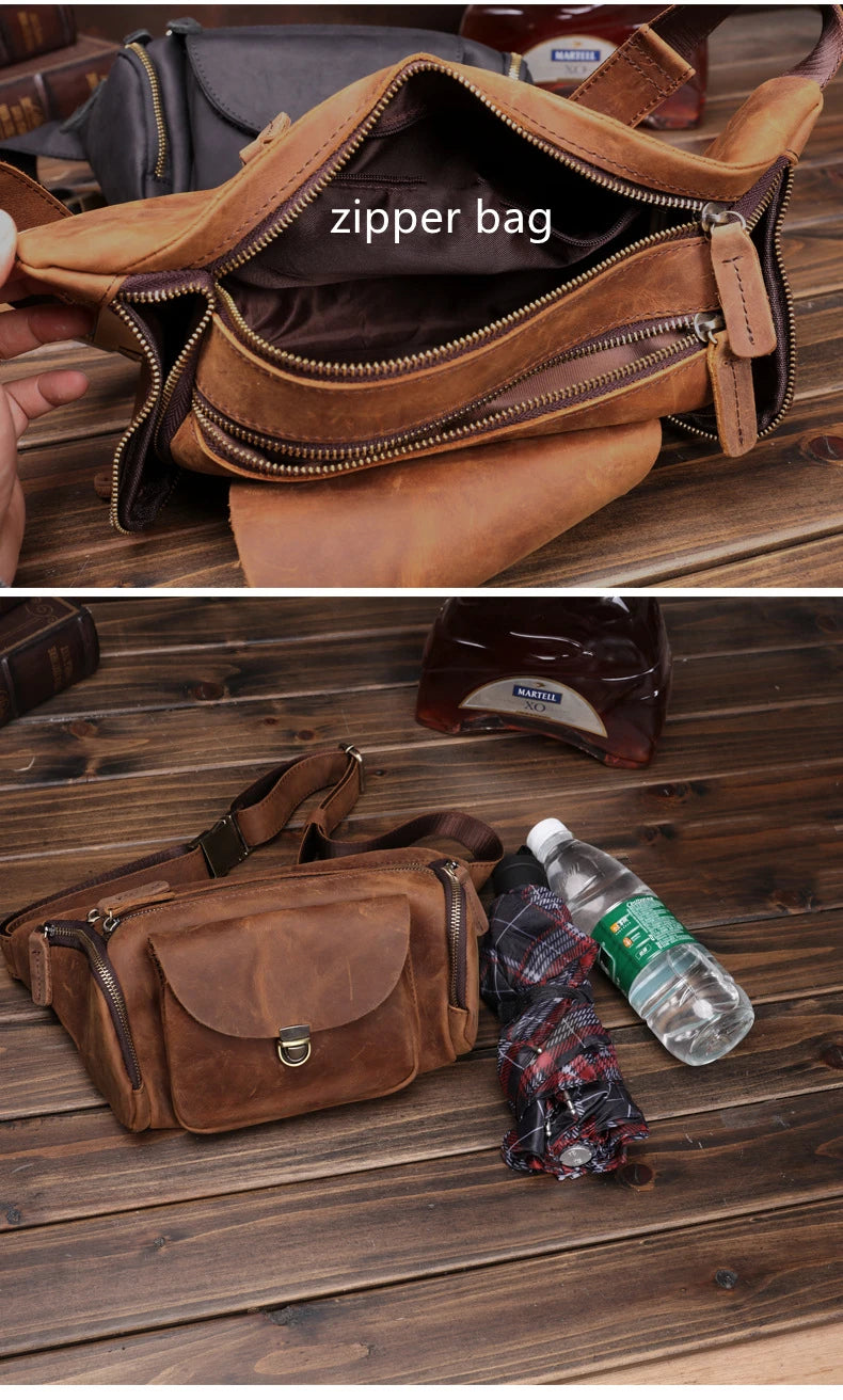 Bauchtasche aus Crazy Horse-Leder — Modell J — Detailansicht