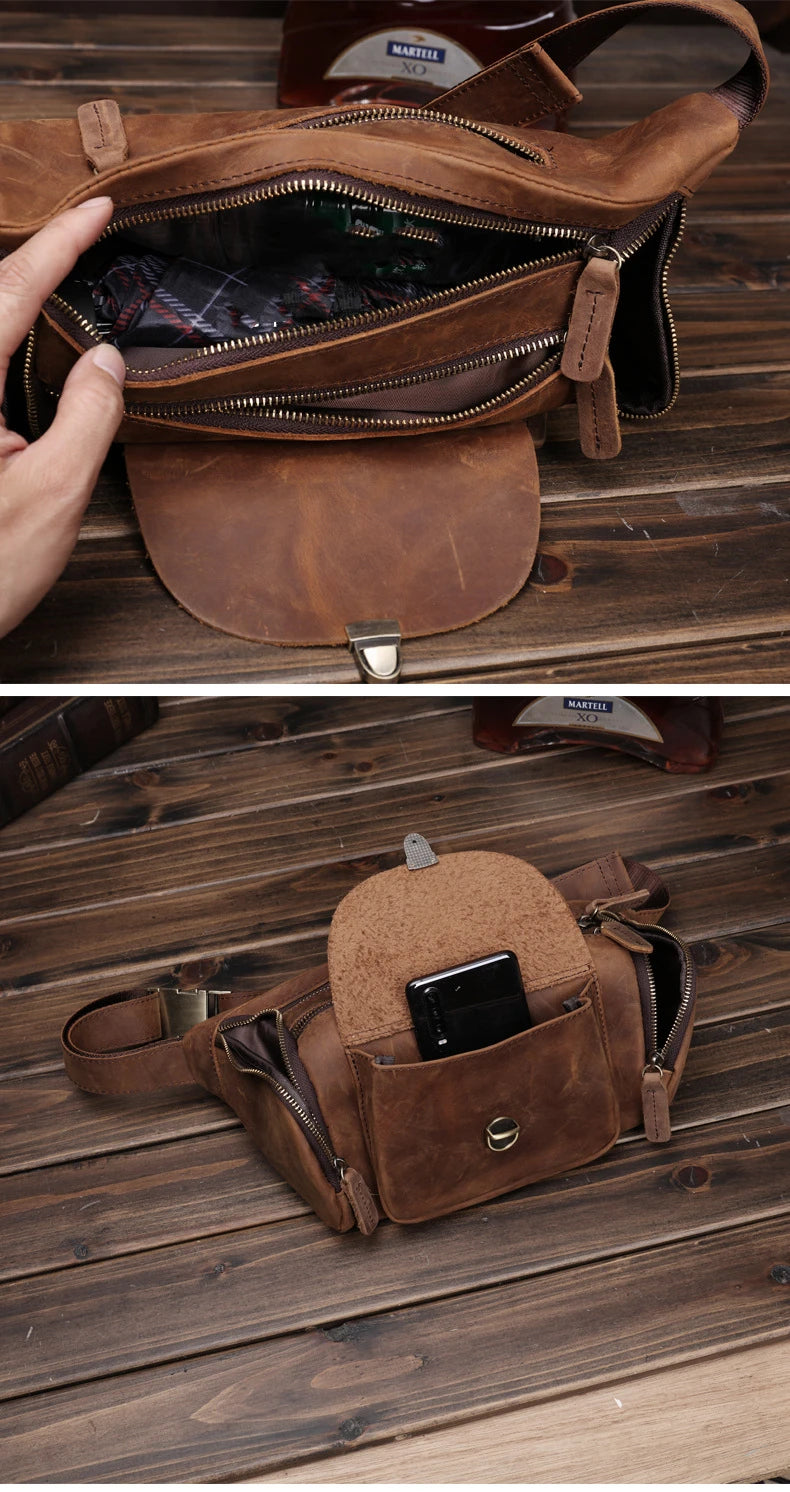 Bauchtasche aus Crazy Horse-Leder — Modell J — Detailansicht