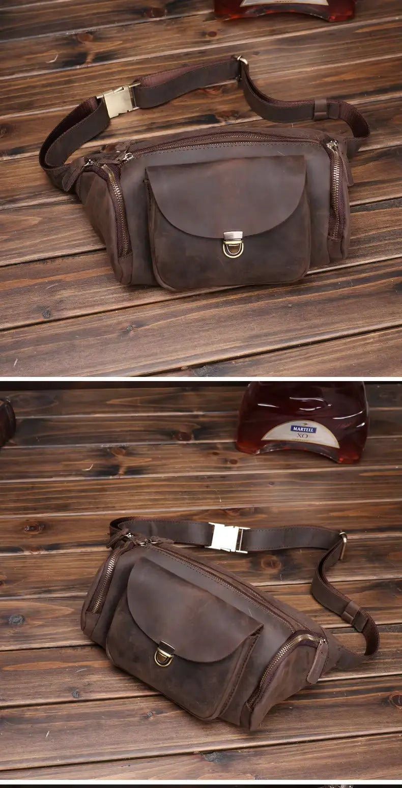 Bauchtasche aus Crazy Horse-Leder — Modell J — Detailansicht