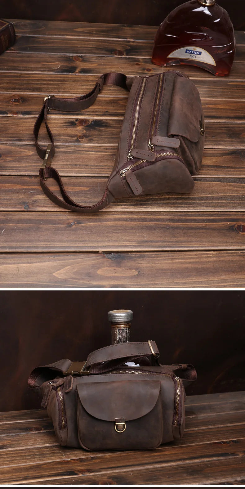 Bauchtasche aus Crazy Horse-Leder — Modell J — Detailansicht