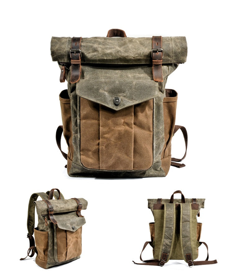 Rucksack mit Lederbesatz aus Canvas — Modell D — Detailansicht