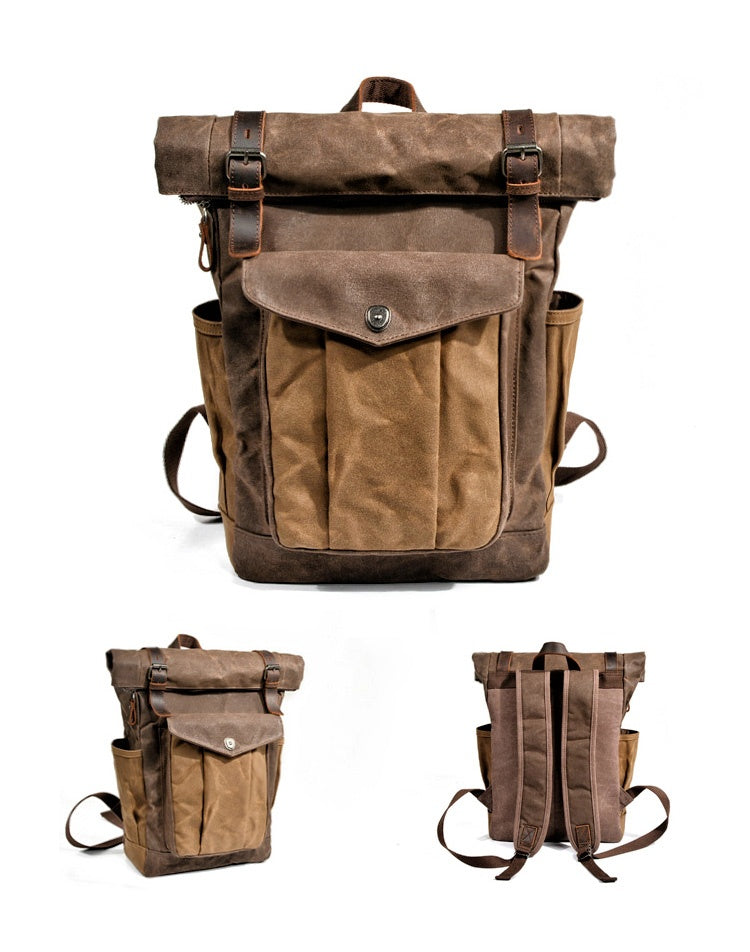 Rucksack mit Lederbesatz aus Canvas — Modell D — Detailansicht