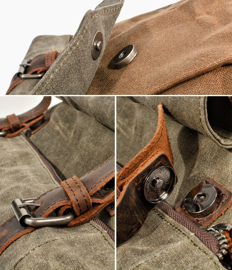 Rucksack mit Lederbesatz aus Canvas — Modell D — Detailansicht