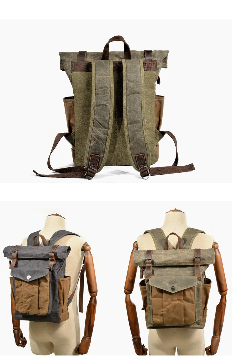 Rucksack mit Lederbesatz aus Canvas — Modell D — Detailansicht
