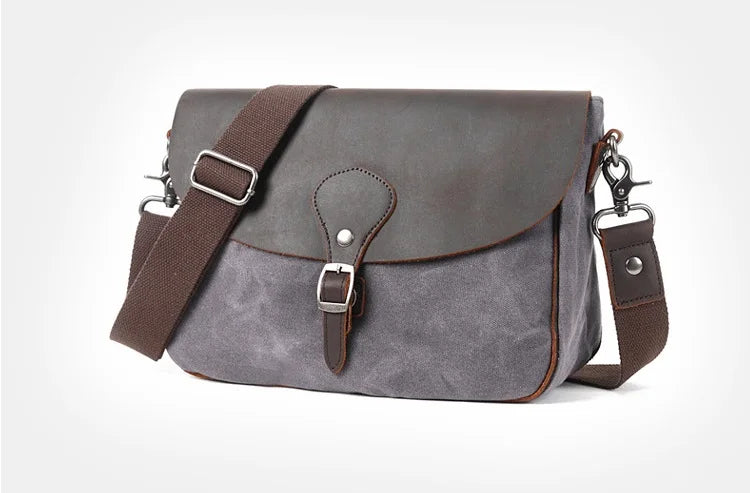 Waxed Canvas & Leather Shoulder Bag — Style D