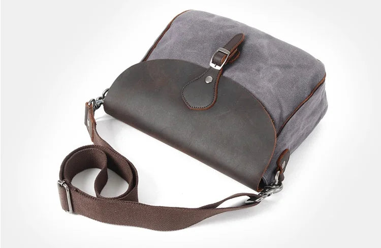 Waxed Canvas & Leather Shoulder Bag — Style D