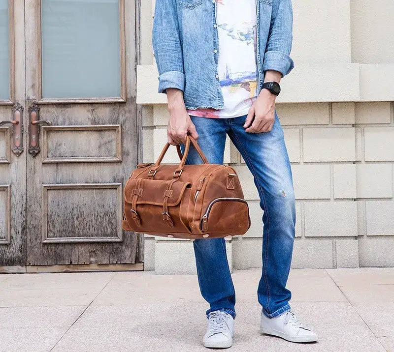 Reisetasche aus Crazy Horse-Leder — Modell P — Detailansicht