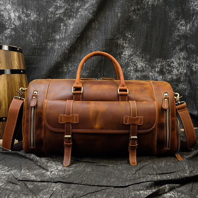 Reisetasche aus Crazy Horse-Leder — Modell P — Detailansicht