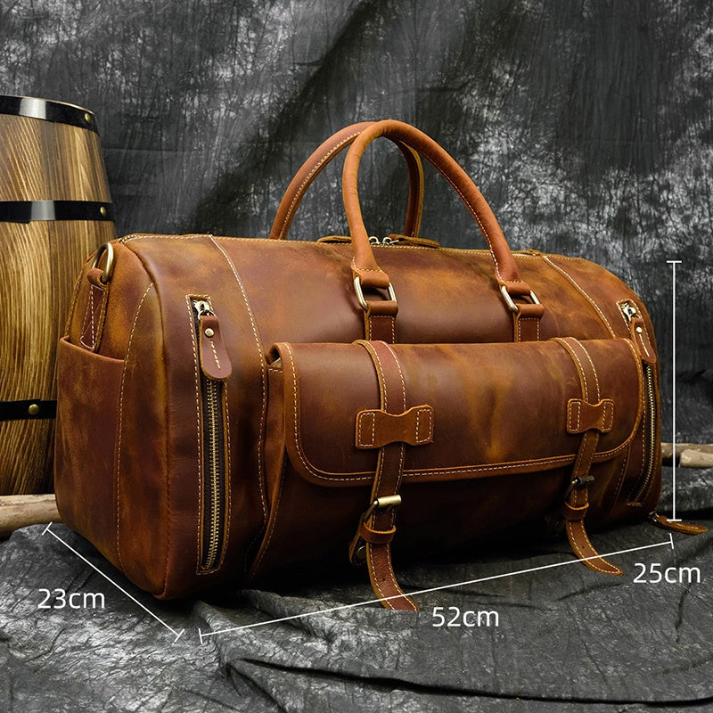 Reisetasche aus Crazy Horse-Leder — Modell P — Detailansicht