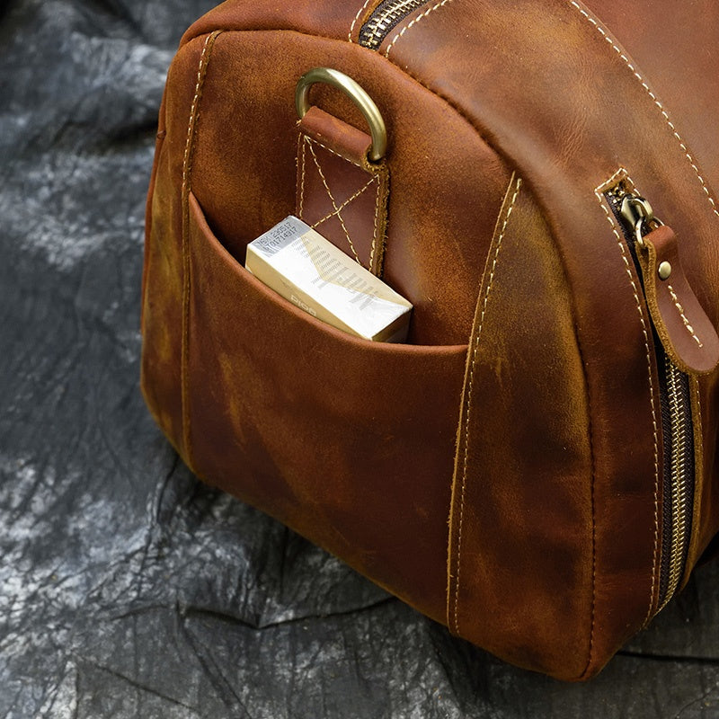 Reisetasche aus Crazy Horse-Leder — Modell P — Detailansicht