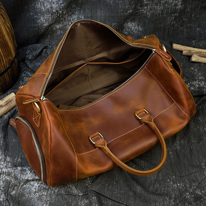 Reisetasche aus Crazy Horse-Leder — Modell P — Detailansicht
