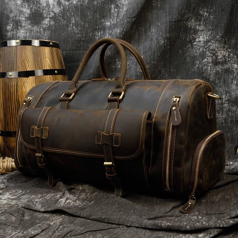 Reisetasche aus Crazy Horse-Leder — Modell P — Detailansicht