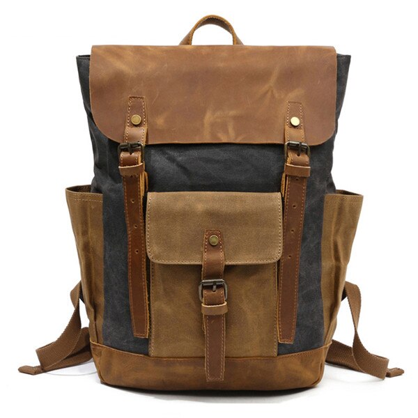 Rucksack mit Lederbesatz aus gewachstem Canvas — Modell A