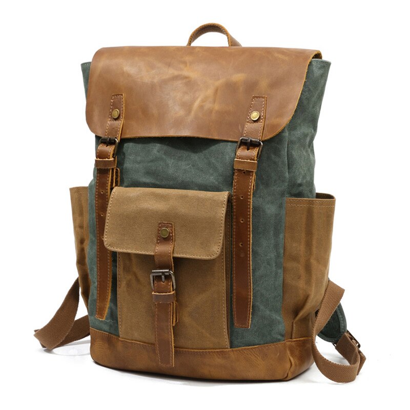 Rucksack mit Lederbesatz aus gewachstem Canvas — Modell A