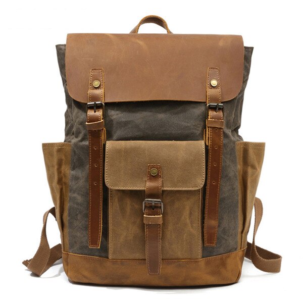 Rucksack mit Lederbesatz aus gewachstem Canvas — Modell A