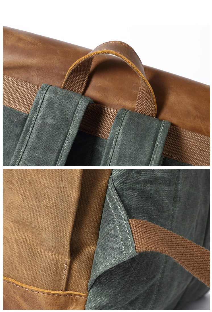 Rucksack mit Lederbesatz aus gewachstem Canvas — Modell A
