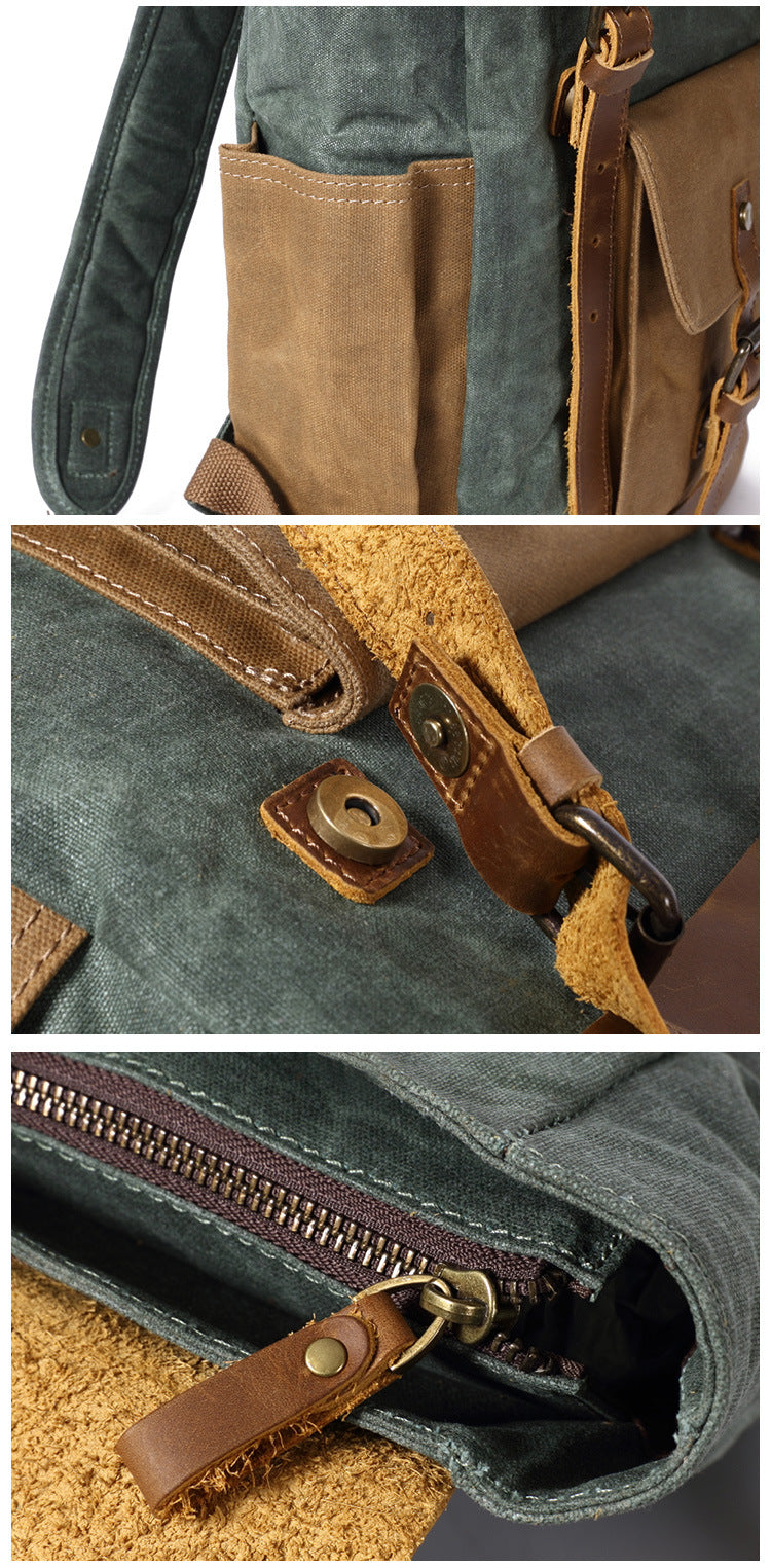 Rucksack mit Lederbesatz aus gewachstem Canvas — Modell A
