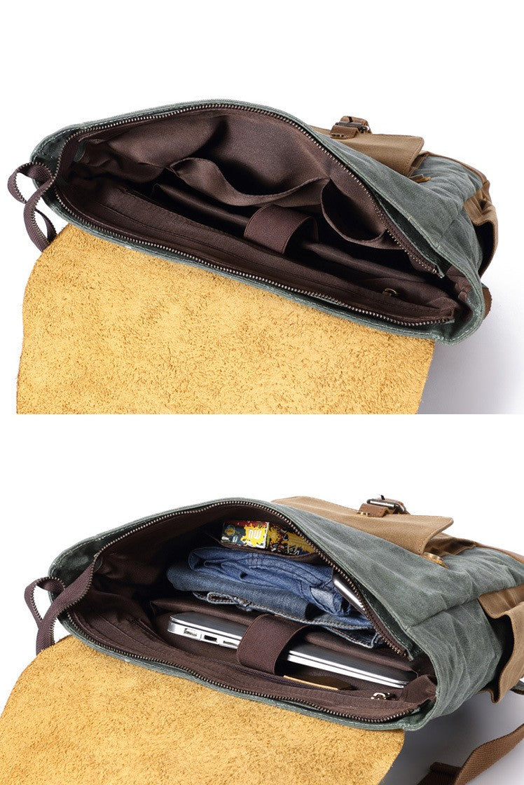 Rucksack mit Lederbesatz aus gewachstem Canvas — Modell A