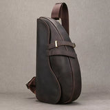 New Men's Genuine Leather Crossbody Chest Bag Retro Mad Leather Saddle Bag Outdoor Sports Shoulder Bag Casual Lea...