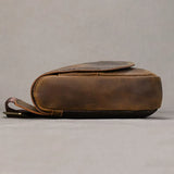 New Men's Genuine Leather Crossbody Chest Bag Retro Mad Leather Saddle Bag Outdoor Sports Shoulder Bag Casual Lea...