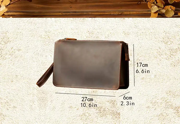 Cartera de mano de cuero crazy horse — Modelo C