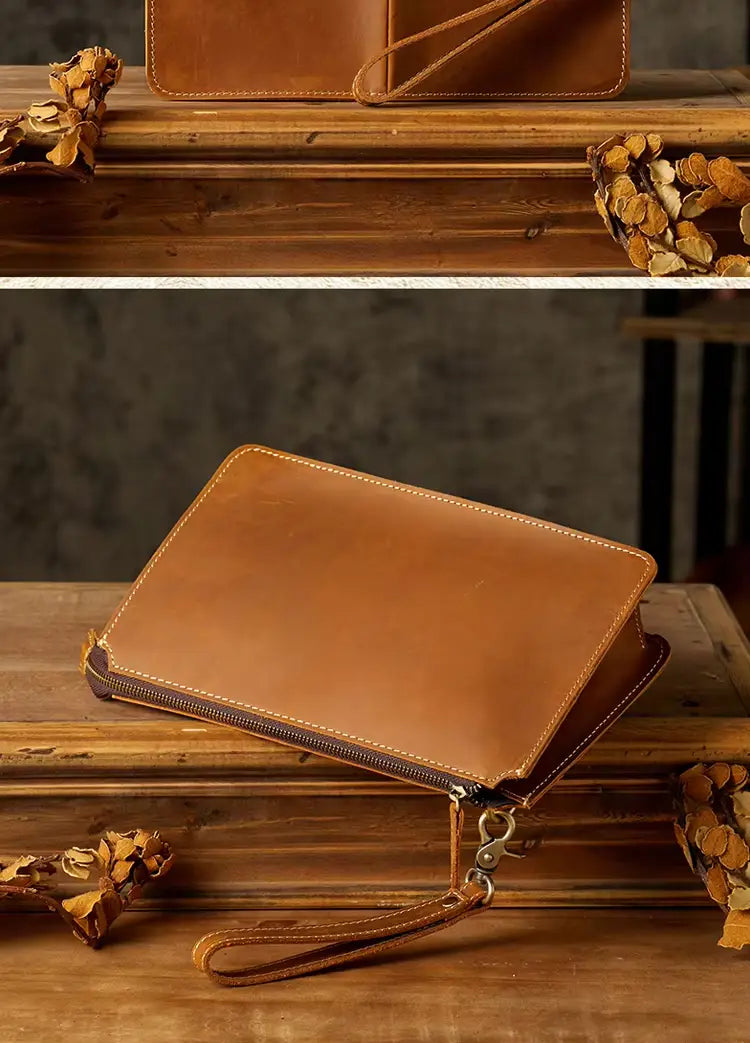 Cartera de mano de cuero crazy horse — Modelo C