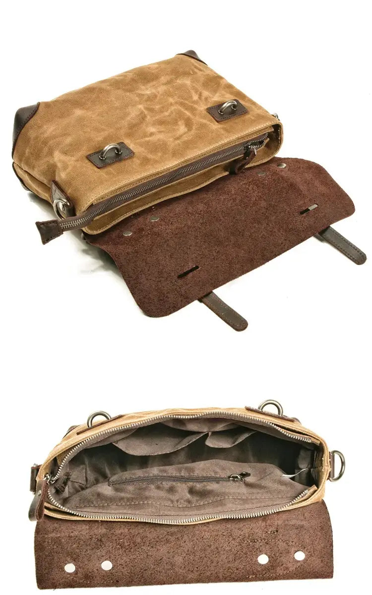 Bolsa de ombro em lona encerada e pele — Modelo B