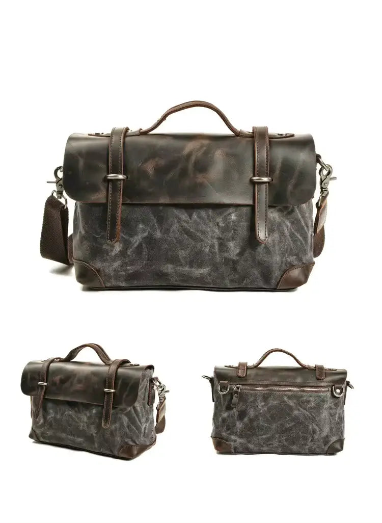 Bolsa de ombro em lona encerada e pele — Modelo B