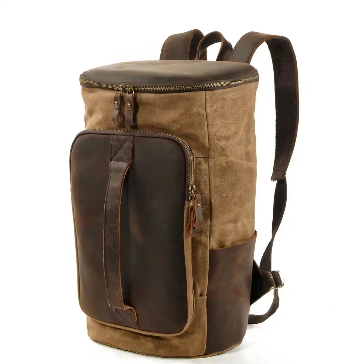 Rucksack aus gewachstem Canvas und Leder — Modell J — Vorderansicht
