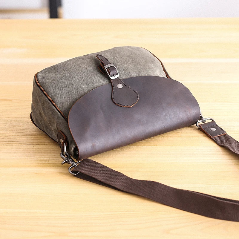 Waxed Canvas & Leather Shoulder Bag — Style D