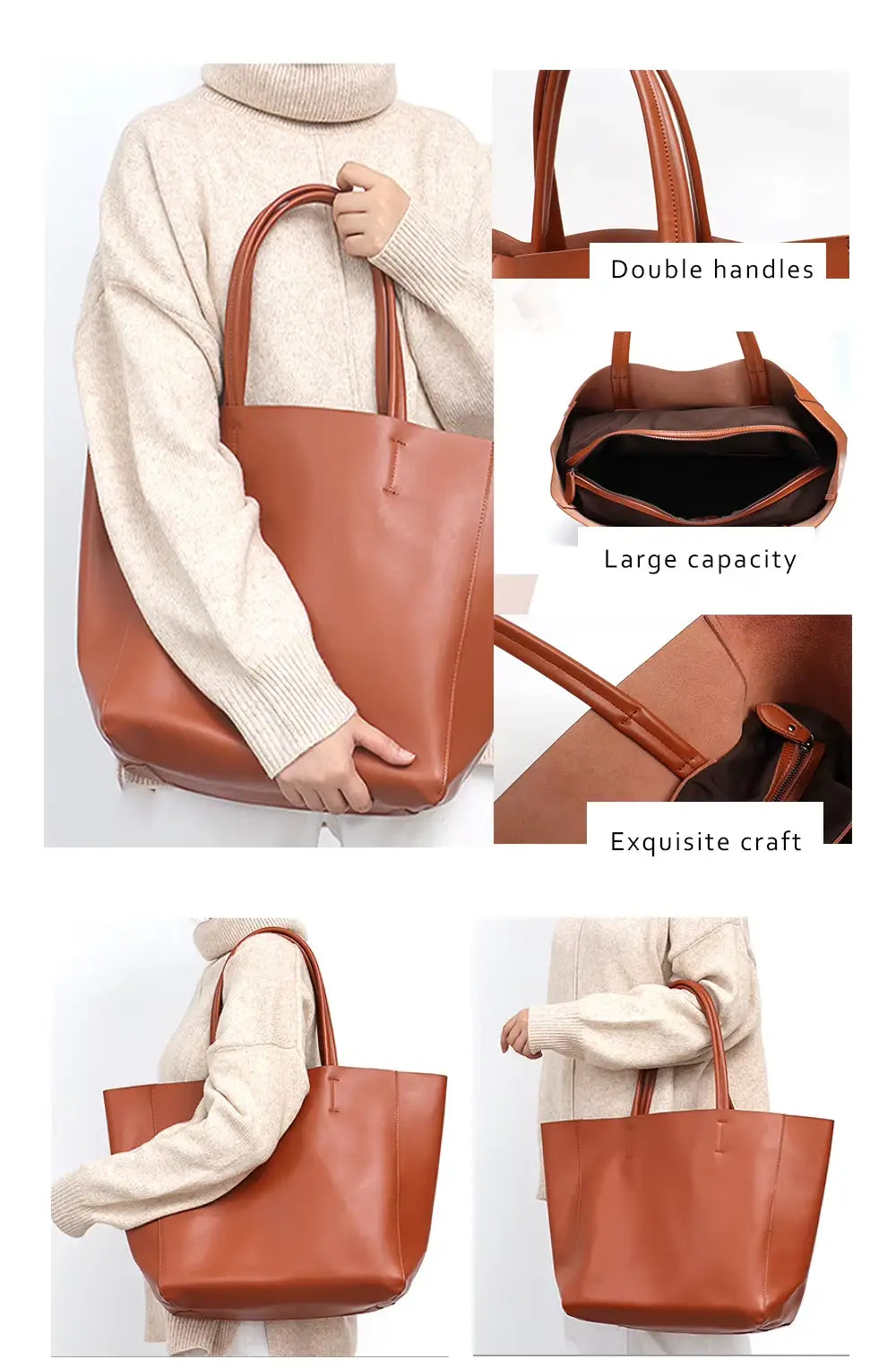 Tote-Bag mit herausnehmbarer Innentasche aus Rindsleder — Modell B