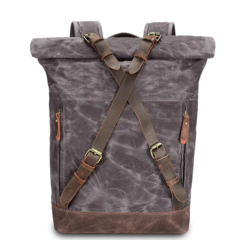 Rucksack aus gewachstem Canvas und Leder — Modell C — Rückansicht