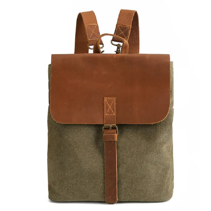 Mochila com detalhes em pele em lona encerada e pele — Modelo B