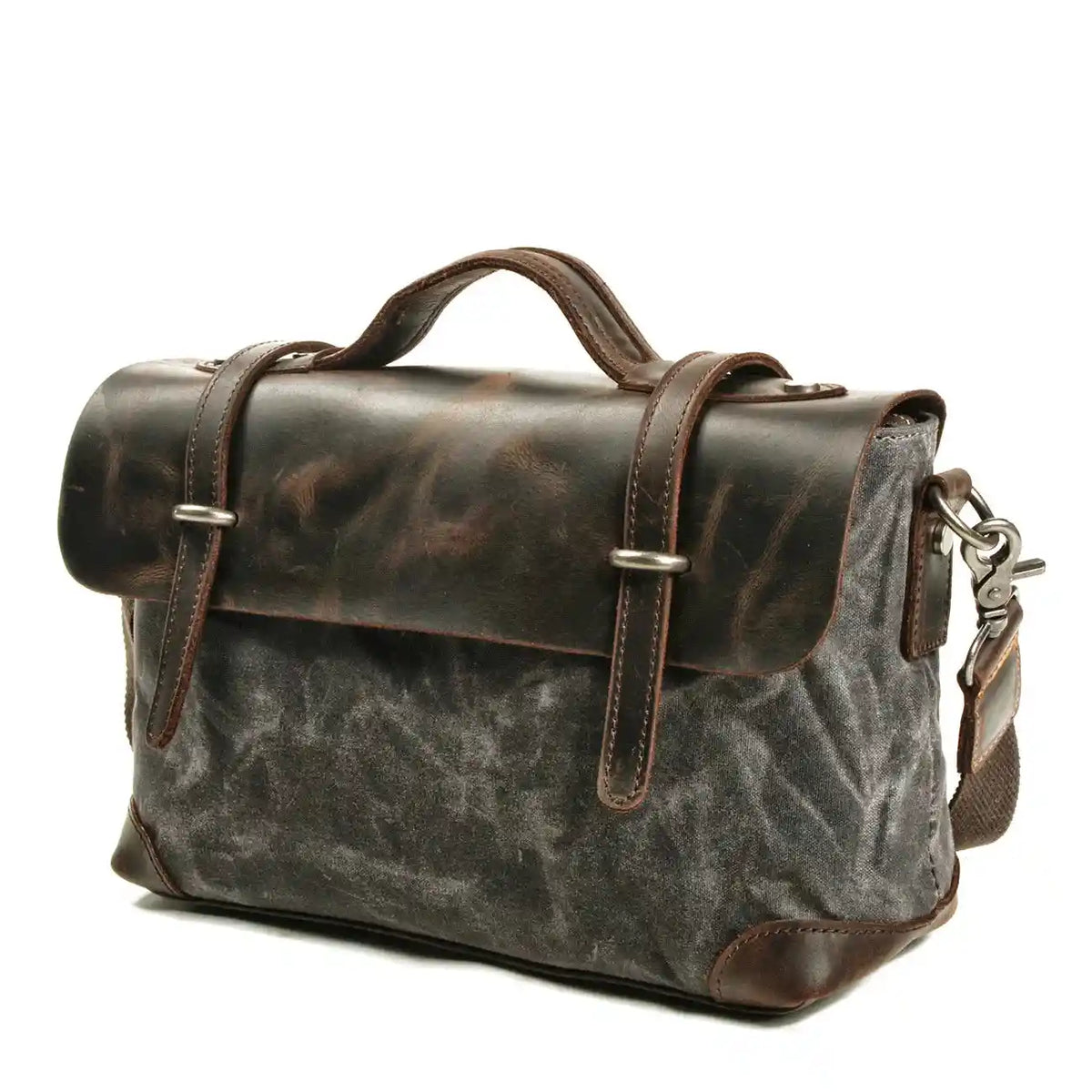 Umhängetasche aus gewachstem Canvas und Leder — Modell B
