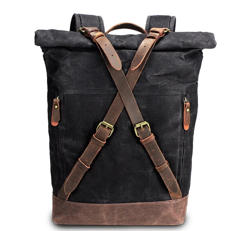 Waxed Canvas & Leather Backpack — Style C — Product image