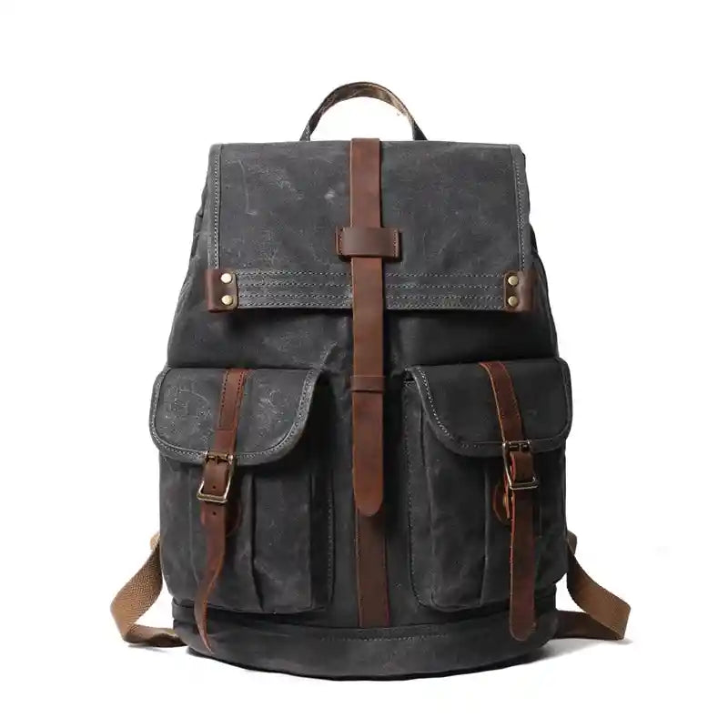 Waxed Canvas & Leather Backpack — Style B