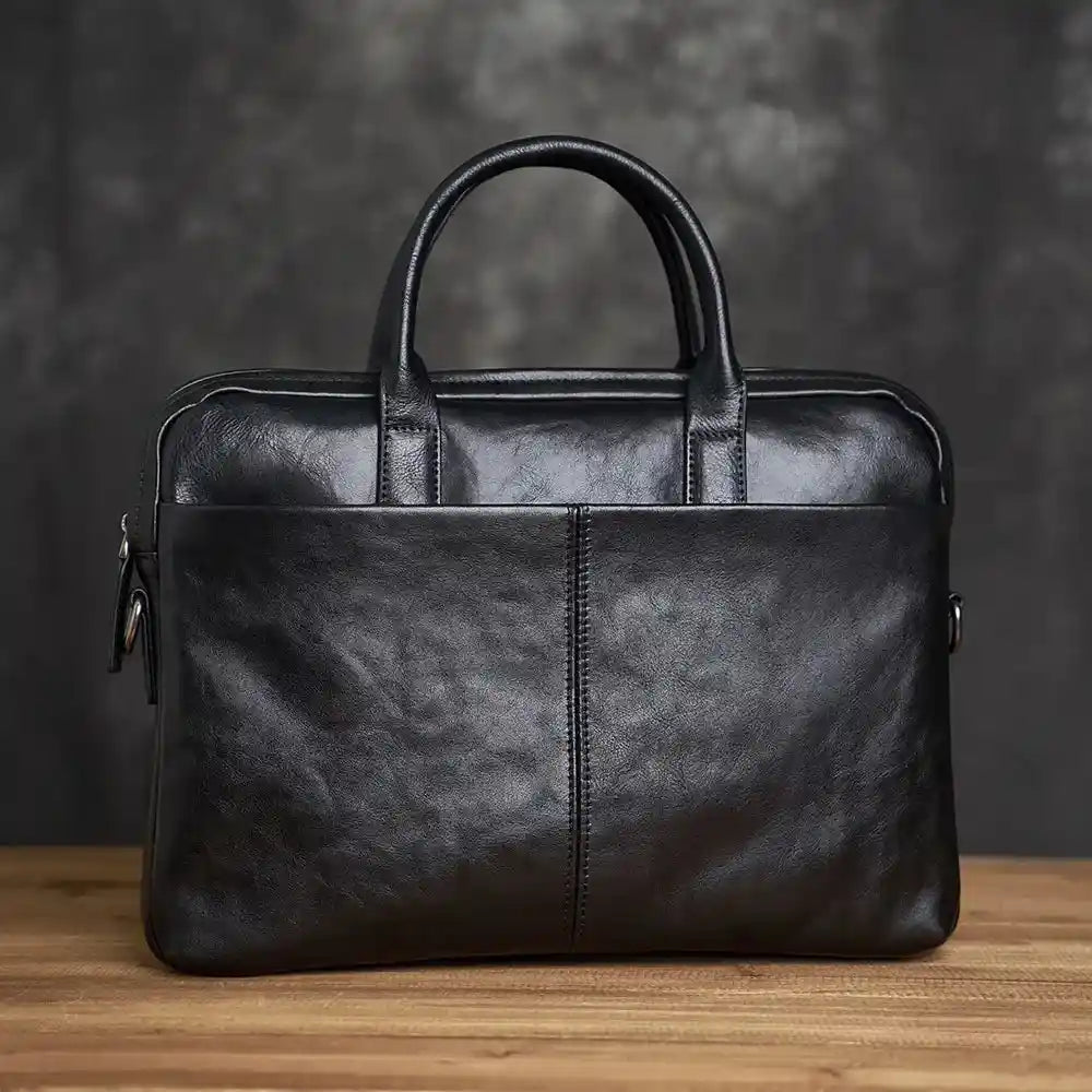 Black Cowhide Briefcase — Style D