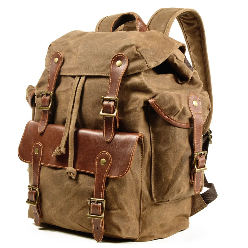 Crazy Horse Leather Waterproof Canvas Backpack_I