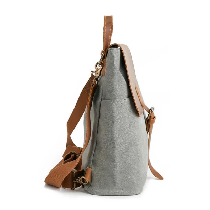 Mochila com detalhes em pele em lona encerada e pele — Modelo B