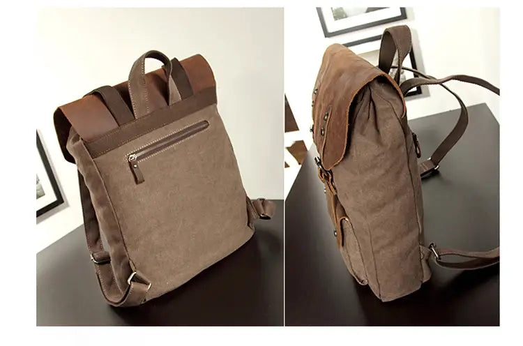 Canvas Backpack with Leather Details — Style B