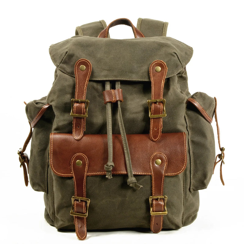 Crazy Horse Leather Waterproof Canvas Backpack_I