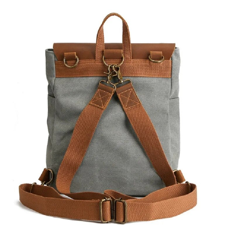 Mochila com detalhes em pele em lona encerada e pele — Modelo B