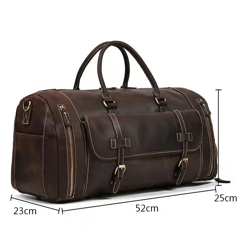 Reisetasche aus Crazy Horse-Leder — Modell P — Dunkelbraun; Größenangaben; 52cm