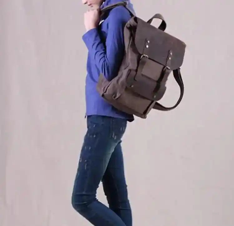 Canvas Backpack with Leather Details — Style B