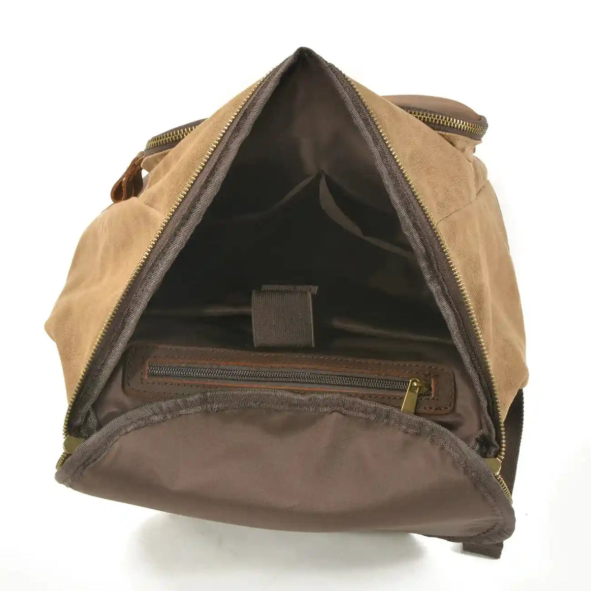 Rucksack aus gewachstem Canvas und Leder — Modell J — Innenansicht