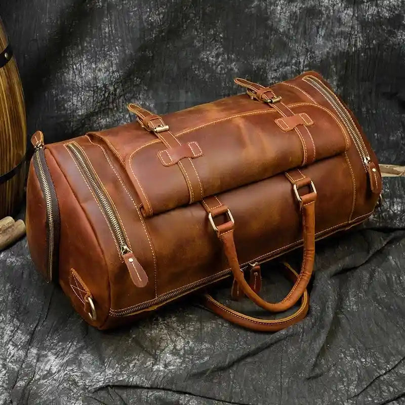 Reisetasche aus Crazy Horse-Leder — Modell P — Ansicht von oben