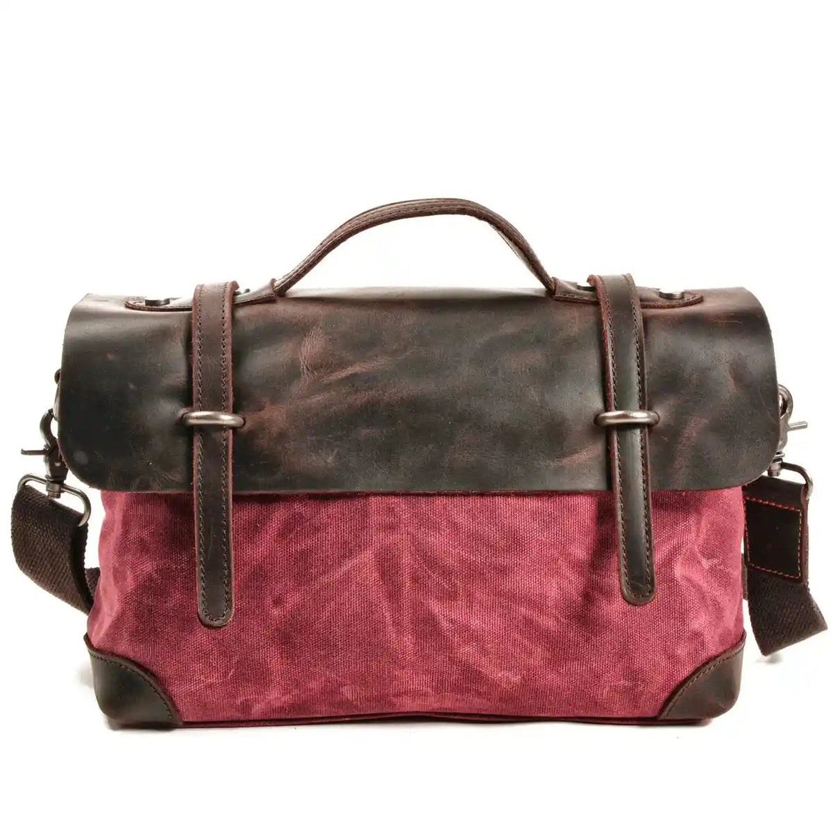 Bolsa de ombro em lona encerada e pele — Modelo B